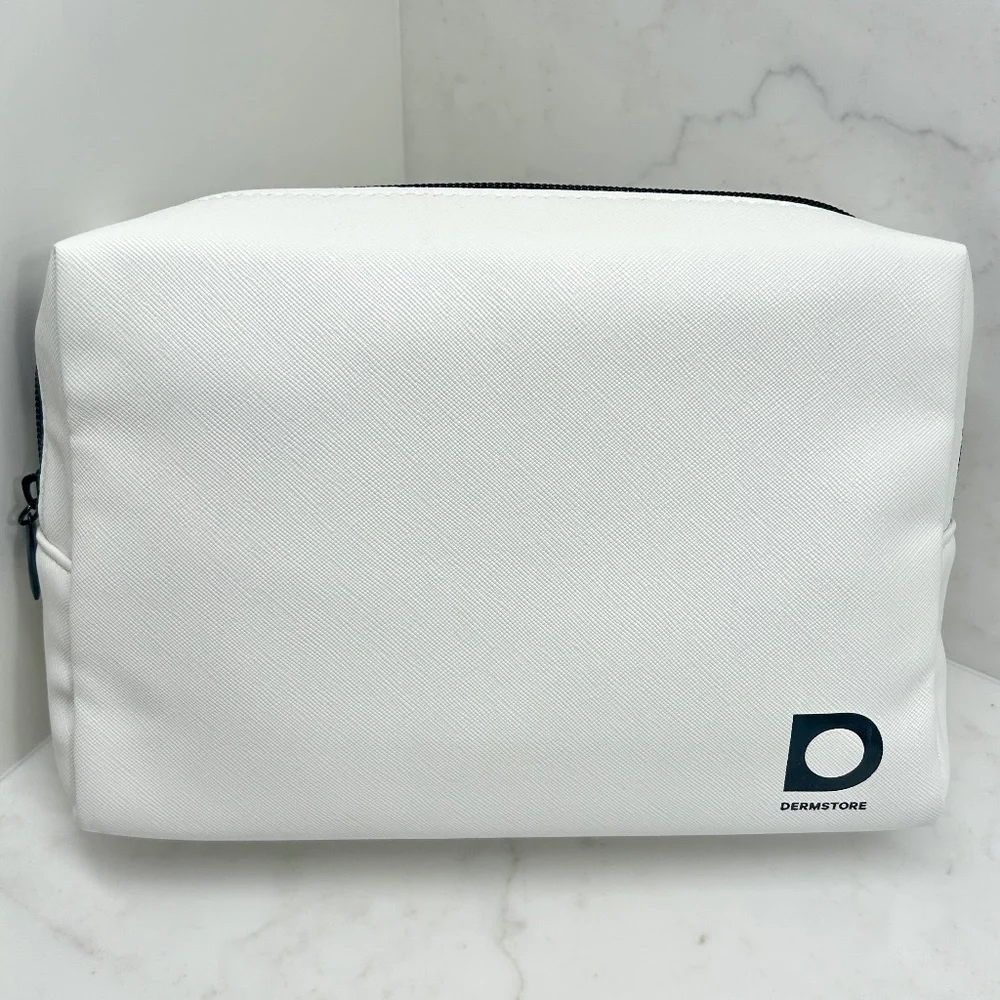 Dermstore Ivory & Black Lined Zip Top Cosmetic Bag - NWOT - Unused‎